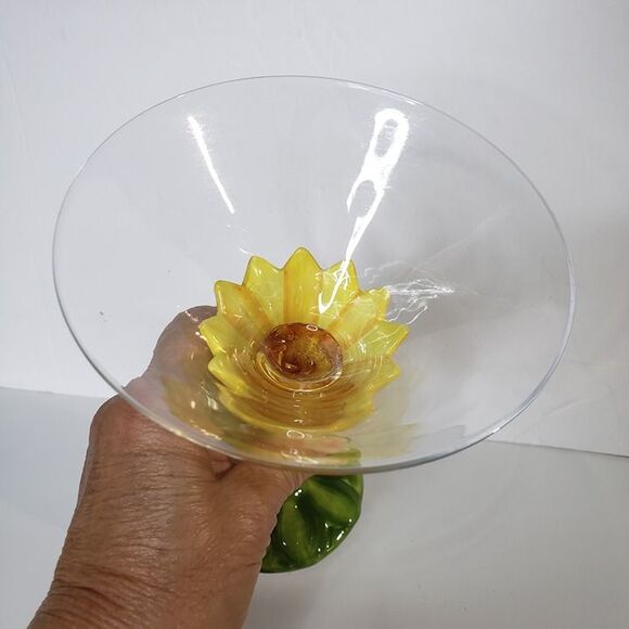 222 Fifth Yellow Sunflower Tall Margarita Glass Large Tropical Coastal - Picture 2 of 7